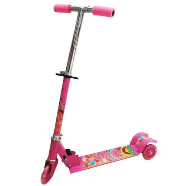 Patinete Infantil 3 Rodinhas com Luz Led e Freio Ajustável Até 50kg - ROSA