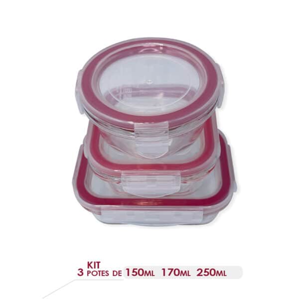 Conjunto 3 Potes De Vidro Com Tampa Hermética 150ml/170ml/250ml - Image 3