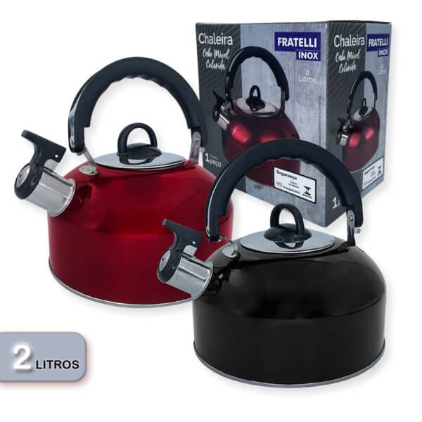 Chaleira Com Tampa E Apito Em Aço Inox 2 Litros - VERMELHA - Image 3