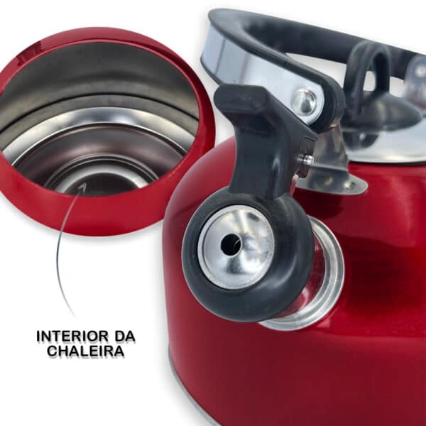 Chaleira Com Tampa E Apito Em Aço Inox 2 Litros - VERMELHA - Image 5