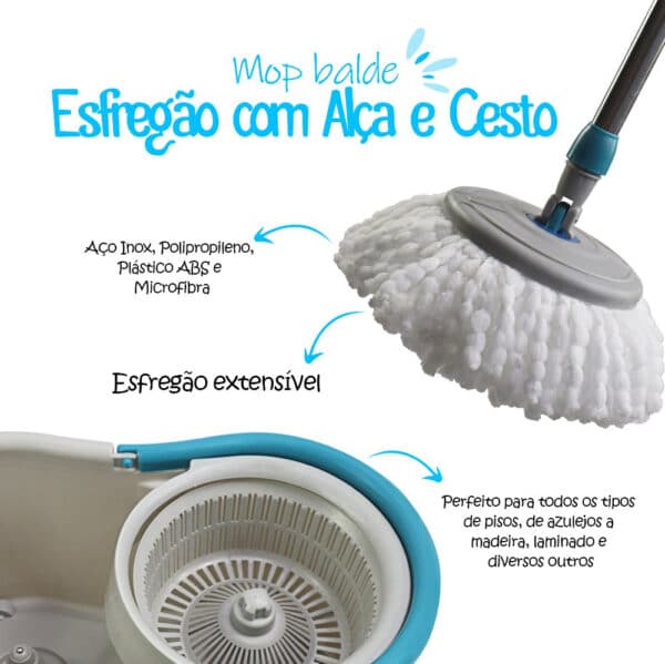 Mop Balde Esfregão com Alça e Cesto em Microfibras - Image 6