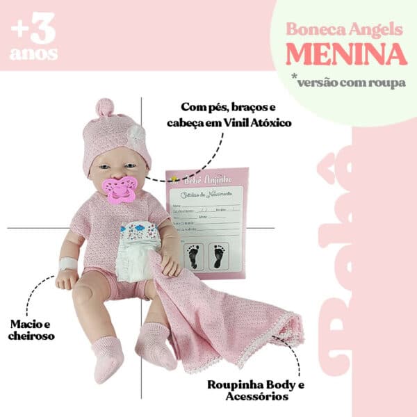 Boneca Anjo Com Roupinha Body e Acessórios - Image 3