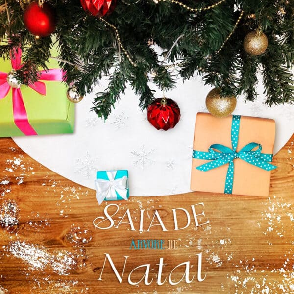 Saia para Árvore De Natal de Veludo Pelo Alto Branco Detalhes Prata Dourado 90cm - Image 2