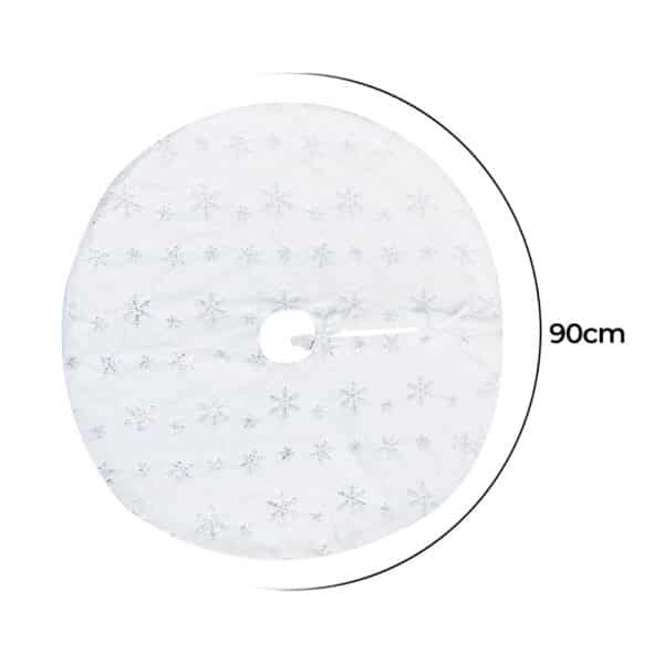 Saia para Árvore De Natal de Veludo Pelo Alto Branco Detalhes Prata Dourado 90cm - Image 3