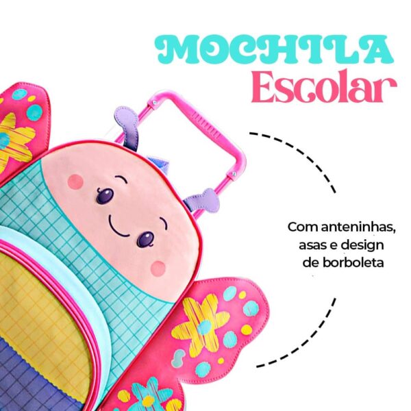 Mochila Infantil Com Rodinhas Borboleta - Image 4