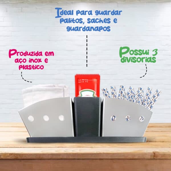 Porta Sachês de Inox com Suporte para Palitos de Dente para Açúcar, Sal, Ketchup - Image 4
