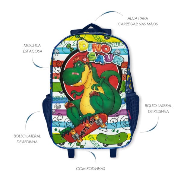 Kit Mochila Infantil Escolar com 3 peças Dinossauro Azul - Image 2