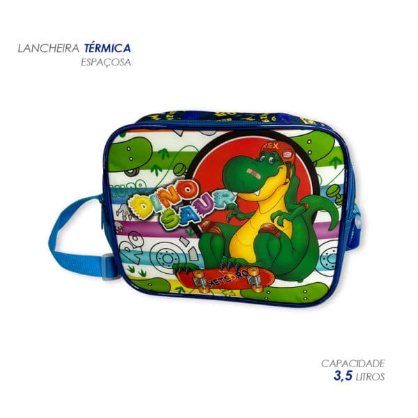 Kit Mochila Infantil Escolar com 3 peças Dinossauro Azul - Image 3