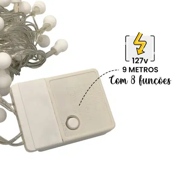 Varal LED 100 Bolinhas Pisca-Pisca Fio com 8 Funções 127v 8 Metros - Branco - Image 5