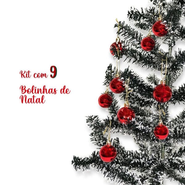Kit com 09 Bolas De Natal de Enfeite Tamanho Padrão 6cm Vermelha - Image 3