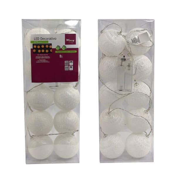 Luminária Cordão De Led Bolas Decorativas Cor Branco Quente 2,2 Metros à Pilhas AA - Image 2