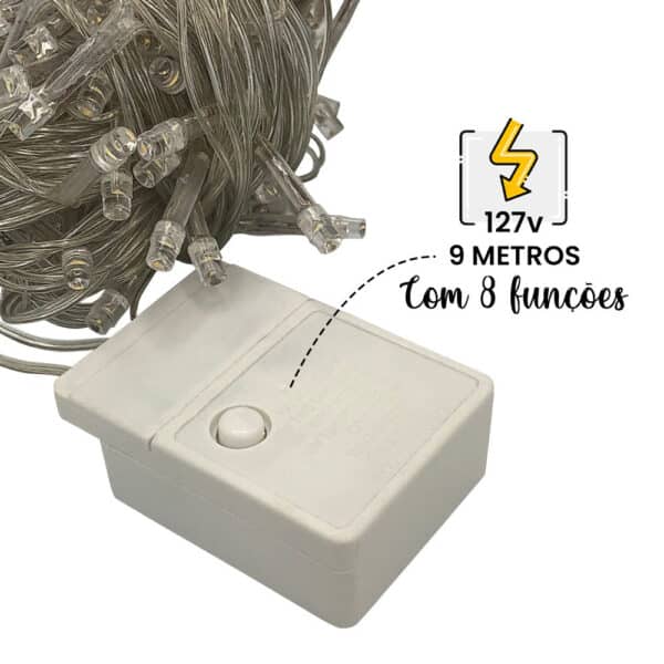 Varal Pisca Pisca 100 LEDs Coloridos de 9 Metros com 8 funções - 127v Colorido - Image 4