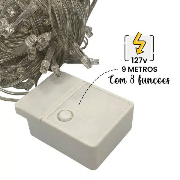 Varal Pisca Pisca 100 LEDs Coloridos de 9 Metros com 8 funções - 127v Colorido - Image 4
