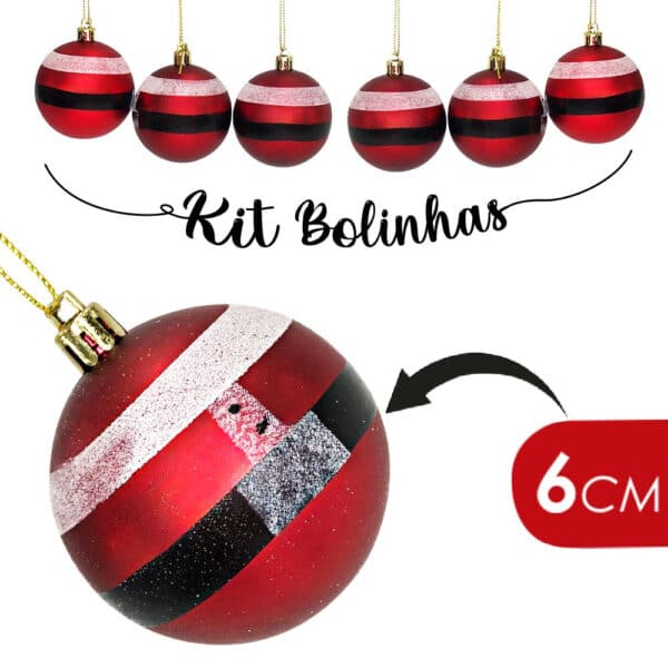 Kit Bolinhas De Natal Papai Noel de 6cm com 06 Unidades Enfeite - Image 2