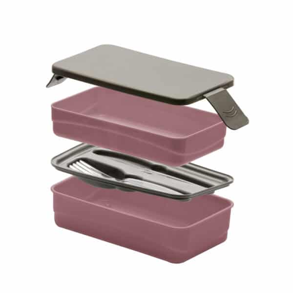 Marmita Prática Divisórias Organizadora Kit Com Talher - Rosa - Image 2
