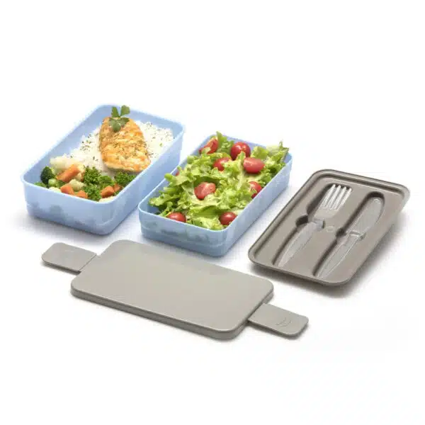 Marmita Prática Divisórias Organizadora Kit Com Talher - Azul - Image 2