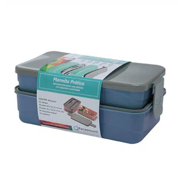 Marmita Prática Divisórias Organizadora Kit Com Talher - Azul - Image 3