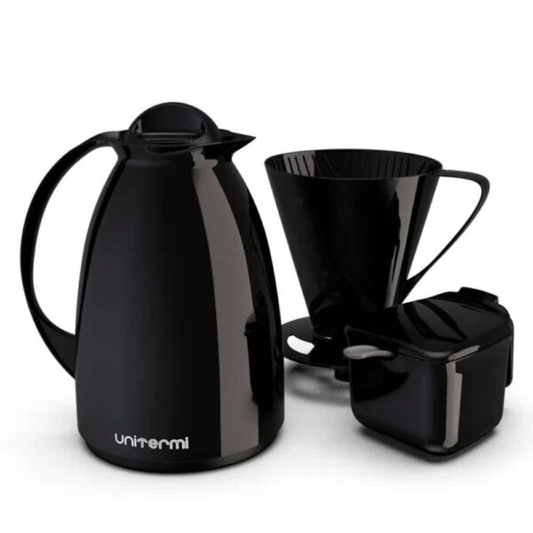 Kit Garrafa Termica Café Prático com Açucareiro com Colher e Suporte para Filtro - Preto - Image 2