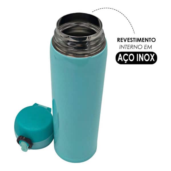 Garrafa Isotérmica 500ml com Tampa Plástica Fosca com Trava de Segurança - Verde Tiffany - Image 2