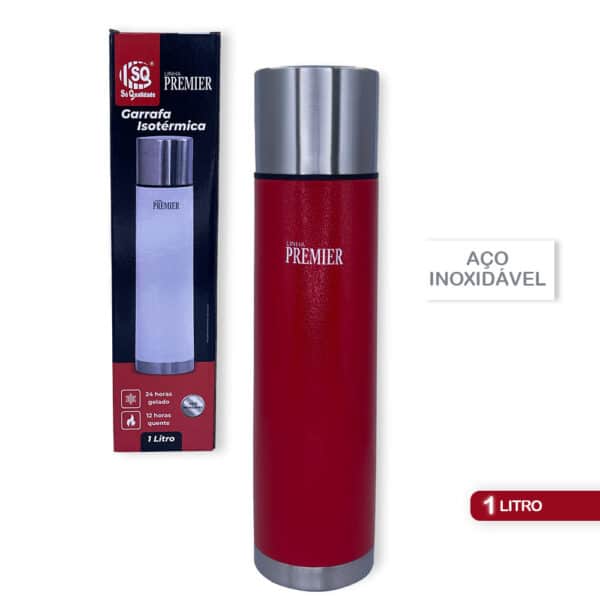 Garrafa Térmica Inox Quente Frio 1 litro Vermelha - Image 2