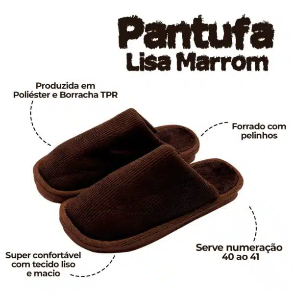 Pantufa Masculina Lisa Marrom 40/41 - Image 4