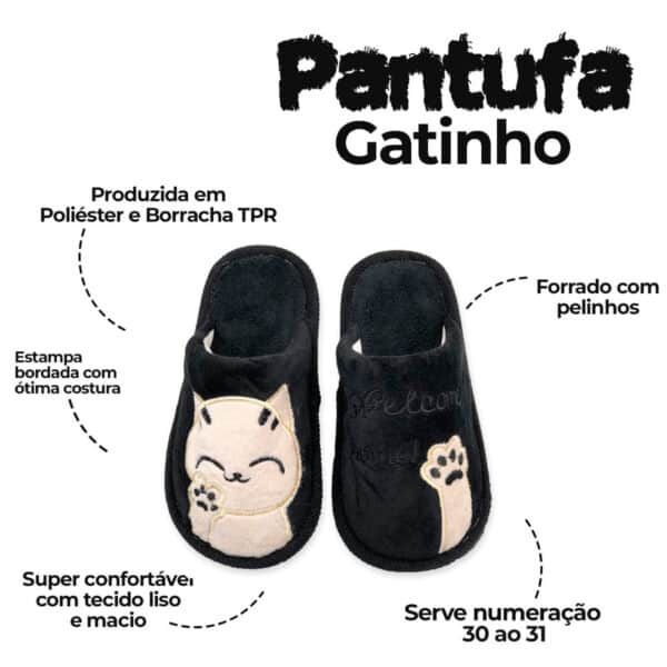 Pantufa Gatinho Infantil Preto Tam. 30/31 - Image 4
