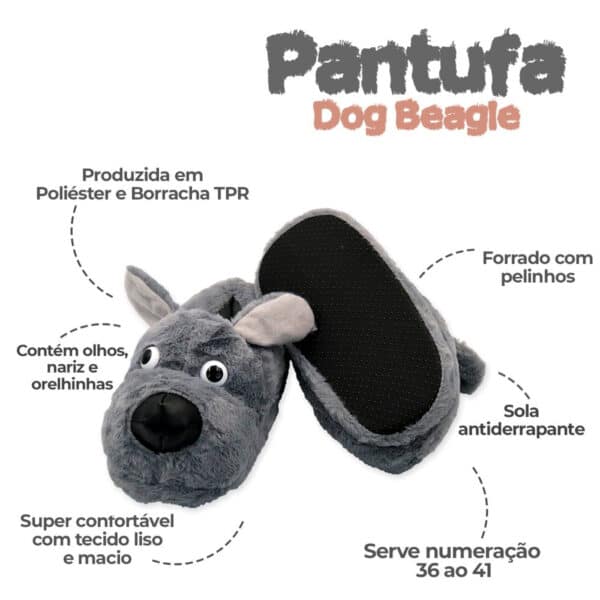 Pantufa Dog Beagle Cinza Tam.Único 36-41 - Image 4