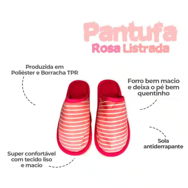 Pantufa Feminina com Listras Pink 40/41 - Image 4