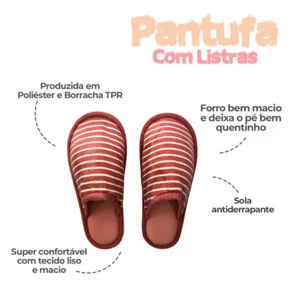 Pantufa Feminina com Listras Rosa 36/37 - Image 4