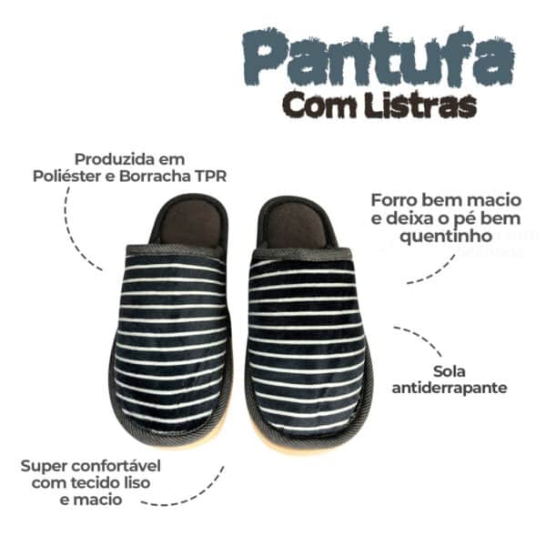 Pantufa Feminina com Listras Cinza 40/41 - Image 5