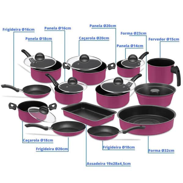 Conjunto Panelas Antiaderente com Tampa de Vidro 13 peças - Rosa - Image 6