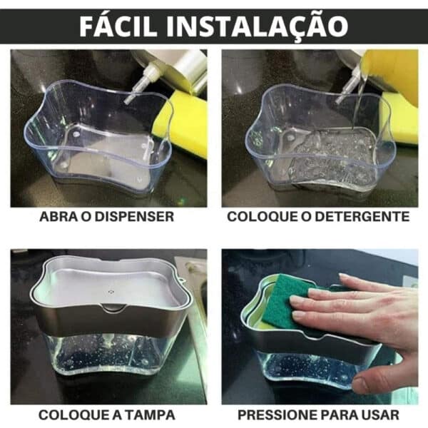 Dispenser Sabão 2x1 Detergente Suporte Porta Bucha Esponja - Image 3