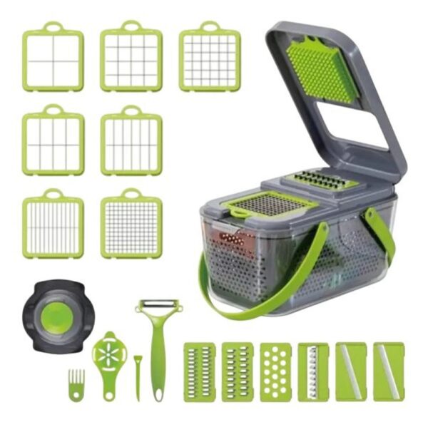 Conjunto Cortador e Ralador Multifuncional Manual 16 Peças - Cinza com Verde - Image 5