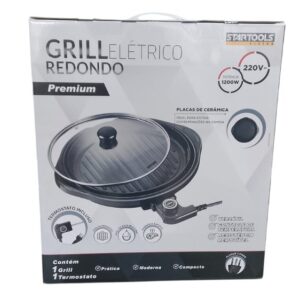 Grill Elétrico Redondo Premium com Termostato 220V - Preta