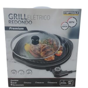 Grill Elétrico Redondo Premium com Termostato 127V - Preta