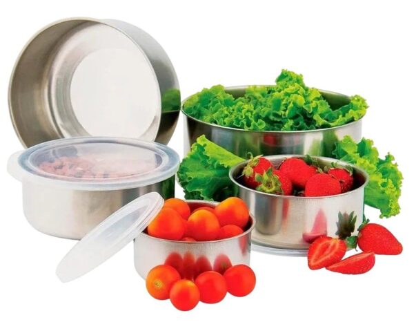 Conjunto 5 Potes Herméticos Com Tampa - Inox - Image 2