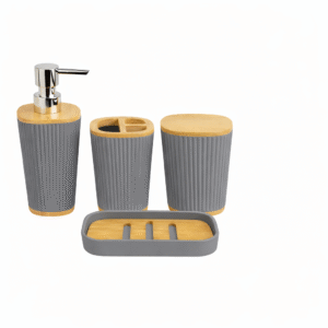 Conjunto para Banheiro 4 Peças Cinza com Bambu | W Plugo